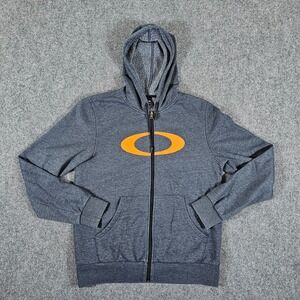 Y2K Oakley Graphic Logo Zip Up Sweatshirt Hoodie Gray/Orange‎ Men's Size XL